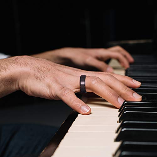 LerchPhi Mens 8mm Black Zirconium Ring Wire Drawing and Polished Process Stepped Edge Comfort Fit Custom Engraved Service