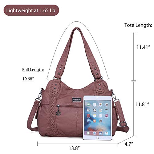 Angel Barcelo Roomy Fashion Hobo Womens Handbags Ladies Purse Satchel Shoulder Bags Tote Washed Leather Bag Dark Pink