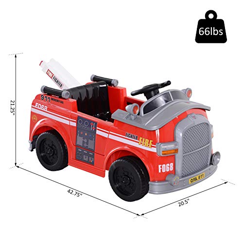 Aosom 6V Electric Ride-On Fire Truck Vehicle For Kids With Remote Control, Music, Lights, And Ladder #TOP2