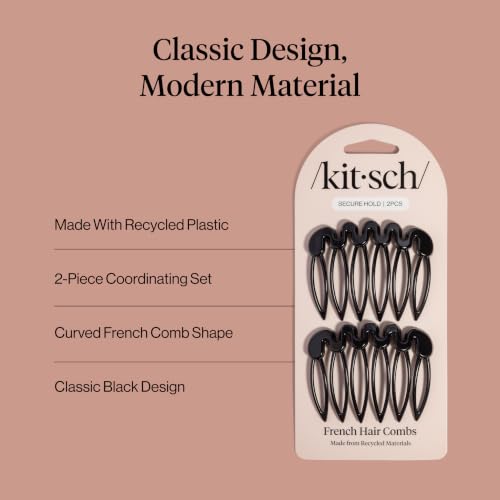 Kitsch French Hair Comb – French Side Comb, Hair Accessories for Women | Hair Combs Clips – French Comb Set for Sleek Styles – Styling Combs for Women and Updo Hair Accessories - 2 pc, Black - image 3