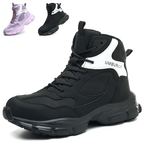 Ayqyc Scarponi Antinfortunistiche Donna Invernali Alte Scarpe da Lavoro con Punta in Acciaio Comode Leggere Scarpe Antinfortunistiche Nero 38 EU