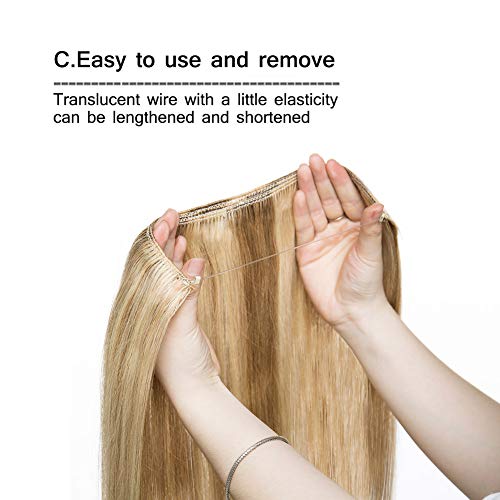 My-Lady Hidden Invisible Wire Human Hair Extension Secret Miracle Wire In Hairpieces One Piece Remy Hair Translucent Fish Line Headband 70G 20''/20Inch #12/613 Light Brown Mix Bleach Blonde #TOP3
