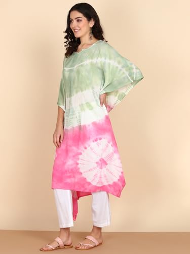Image of Maaesa Women Handcrafted Tie & Dye Rayon Crepe Kaftan Dress | Casual Wear | Flowy Kaftan Style | Lightweight & Breathable Fabric