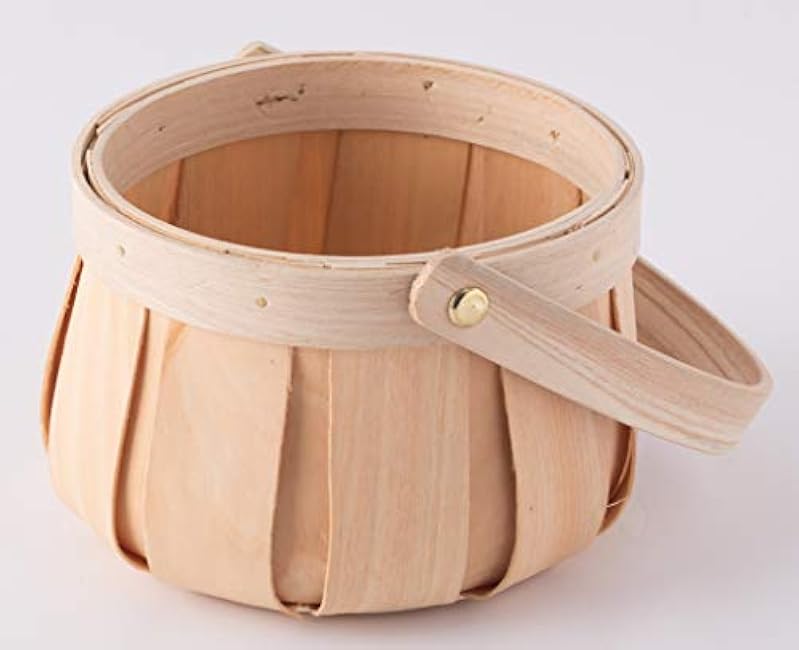 Vintiquewise Small Round Natural Woodchip Wooden Decorative Storage Basket with Handle