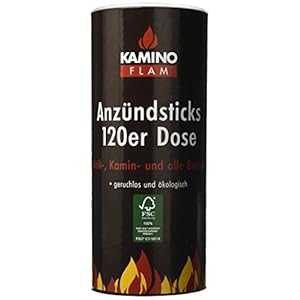 Kamino-Flam Anzündsticks – 120 Anzünder in handlichen Dose – Feuersticks brennen 5-6 Minuten – Anzündscheit für Grill…