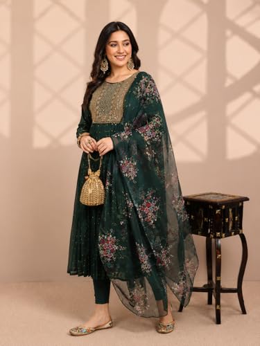 Image of Women's Chanderi Kurta with Legging and Dupatta | Modern & Traditional Blend Ethnic Wear Set | Festive & Casual Summer Kurti with Pants for Party Office & Ethnic Occasions