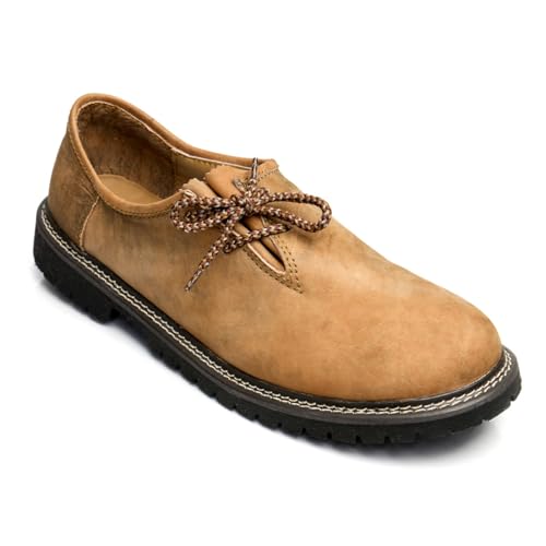 Image of STEIGENHOFER Men's Lederhosen Shoes for Authentic Oktoberfest Costume - Bavarian Haferlschuhe for Men - Traditional German Leather Shoes with Side Lacing - Trachten Footwear - Multiple Colors & Sizes