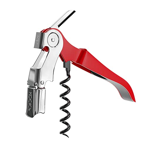 Corkscrew Two Stroke Double Lever Spiral Teflon Anti-Tear Stainless Steel + Gift Case, Red