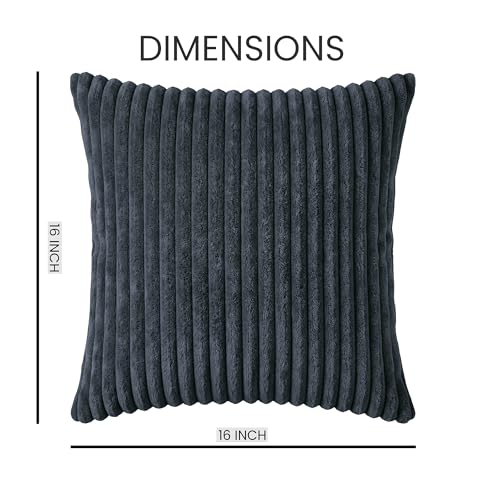 Image of Yellow Weaves Pencil-Stripe Fur Cushion Covers | Soft Polyester | Decorative Sofa & Throw Pillow Covers | 16x16 Inches, Pack of 3 (Bluish Grey)
