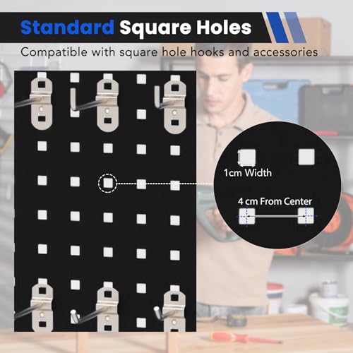 COSTWAY 120 x 60cm Pegboard Organizer Kit, Wall Mounted Tool Rack with 3 Pegboards & 28 PCS Hanging Accessories, Garage Tool Storage Pegboard for DIY Workshop (Black) - Image 3