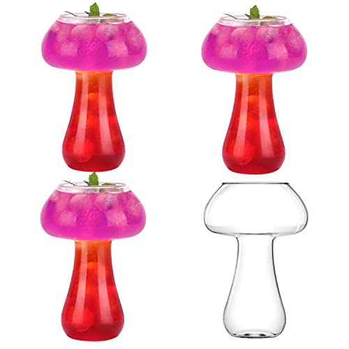 WHJY Mushroom Glass Cups, Creative Cocktails Glasses Mushroom Cup, Wine glass,Glass Goblet Drink Cup, Fun Martini Glasses 4 pack for Bar