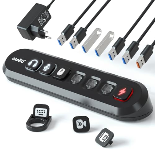 Hub USB Alimenté, atolla Hub USB à 7ports (6ports Transfert SuperSpeed+1port Charge Rapide) avec Interrupteur Icône Illuminée échangeable et Adaptateur pour 12V/3A...