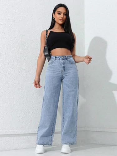 Image of CHKOKKO Women High Rise Denim Solid Regular Fit Jeans