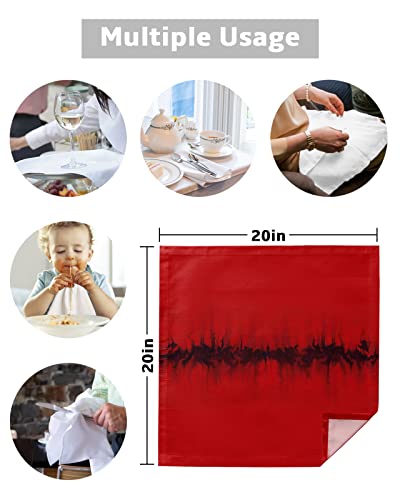 Abstract Ink Set Of 8 Cloth Napkins 20 By 20 Inches, Polyester Reusable Dinner Napkins, Soft Washable Kitchen Napkin Ideal For Parties, Weddings, Dinners Mystic Tie Dye Natural Texture Red Base #TOP4