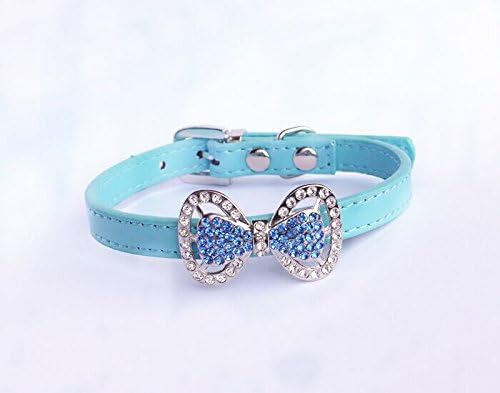 Collar de cuero con lazo con diamantes de imitación para mascotas, gatos, perros, joyas para perros pequeños, niñas, gatitos, cachorros, taza de té,