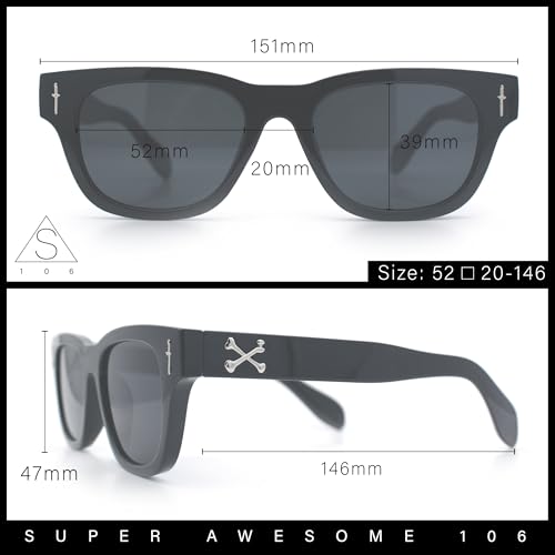 SA106 Gentlemans Cross Bone Dagger Emblem Horn Rim Plastic Retro Sunglasses3