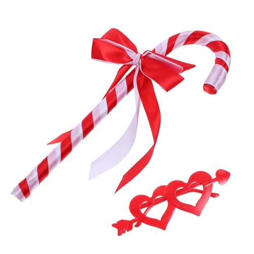 ARTIBETTER Set de 2 Piezas de Bastón Decorativo Rojo y Blanco para Cosplay y Gafas de Corazón para San Valentín Fiestas y Fotomatón Accesorios Ligeros para Cumpleaños y Eventos Temáticos