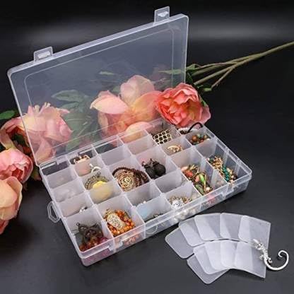 NEWONNEWON Plastic 36 Grid Cells Multicolorpurpose Jewelry Organizer Rectangular Storage Box, with Adjustable Dividers, Transparent Storage Organizer Box for Jewelry Beads Earring
