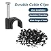 HARFINGTON 100pcs Cable Clips 6mm Wire Wall Clips with Steel Nails Round Management Electrical Cord Nails Tacks Clips for Ethernet/Telephone Cable Home Desk TV Wire, Black