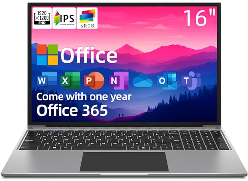 jumper Laptop, 16 Inch FHD IPS 16:10 Screen, Intel Celeron Quad Core CPU, 4GB LPDDR4 RAM 128GB Storage, Laptops Computer, Office 365 1-Year Subscription, 4 Stereo Speakers, Numeric Keypad, Slim.