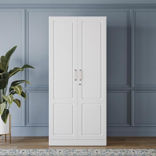 Image of Wakefit Wardrobe for Bedroom | 3 Yr Warranty | Cupboard for Bedroom, Almirah, Wooden Wardrobe, Comes with LED light, Multi-Shelves, Drawer & Hanger, Density:680-750 kg /m, Free Installation(Tyrian-FW)