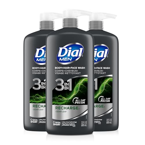 Dial Men 3in1 Body, Hair and Face Wash, Recharge, 69 fl oz (3-23 fl oz Bottles)
