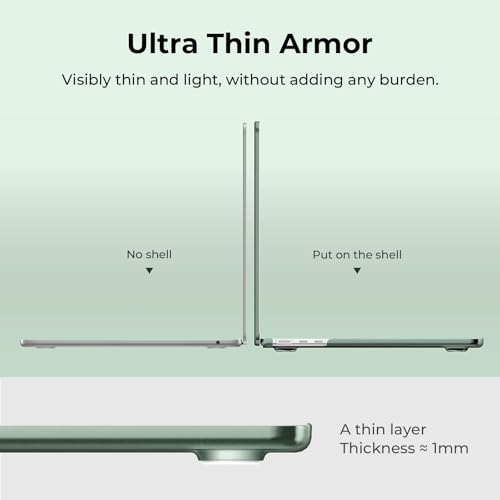 Image of EooCoo Case Compatible for MacBook Air 13.6 inch M5 2026 2025 2024 2022 M4 M3 M2, A3449 A3240 A3113 A2681, Matte Protective Hard Shell Cover, [Ultra-Thin Invisible] [Original Texture] - Midnight Green