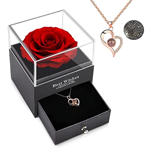 La Mejor Recopilación de Collares para Dama . 48 TOPTHEROAD Rosa Eterna Caja Regalo con Collar de Corazón, Collar te Amo en 100 Idiomas, Rosa Preservada Regalo para Mama, Novia, Esposa, Mujer el Día de Madre, Día de San...