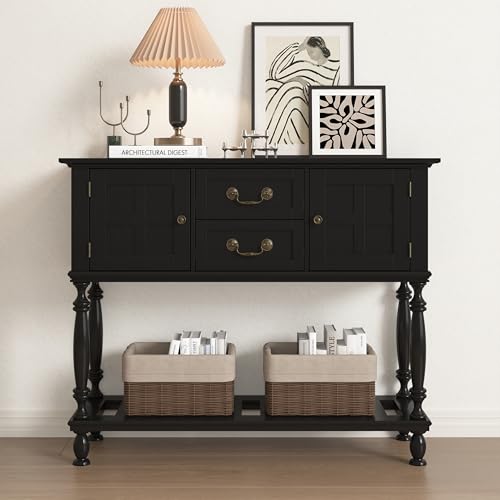 ZOSQUARE Console Table with Drawers, Vintage Entryway Tables with Storage and Shelf, Hallway Table with Turned Legs, Narrow Behind Couch Sofa Table for Entryway, Hallway, Living Room