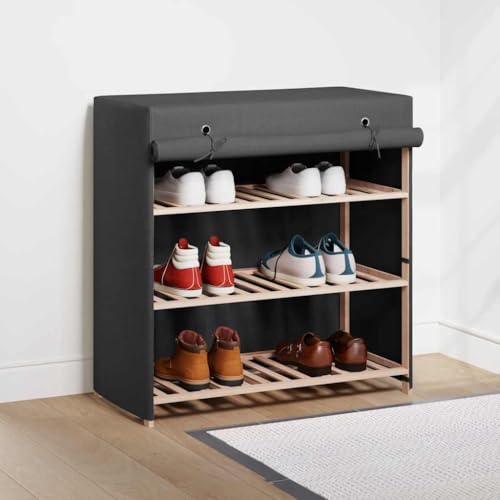 Kaloriko Zapatero de tela con cubierta gris 79 x 40 x 80 cm, 3 estantes, ahorra espacio, apilable y ligero, ideal para pasillo, pasillo, armario y almacenamiento ordenado de zapatos