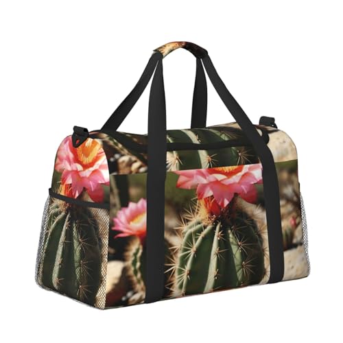 Cactus Floral Bloom Print Travel Duffle Bag - Foldable Personal Item Travel Bag for Women & Men,Carry-On Convertible Crossbody Tote Bags with Adjustable Shoulder Strap & Pockets 13x10.2x19.7 in3