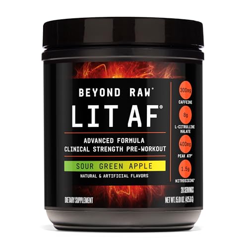 Beyond Raw LIT Advanced Pre Workout Formula, Sour Green Apple, for Energy, Focus, Endurance, Targeted Release Caffeine, Creatine, Betaine, Beta Alanine, Taurine, 20 Servings