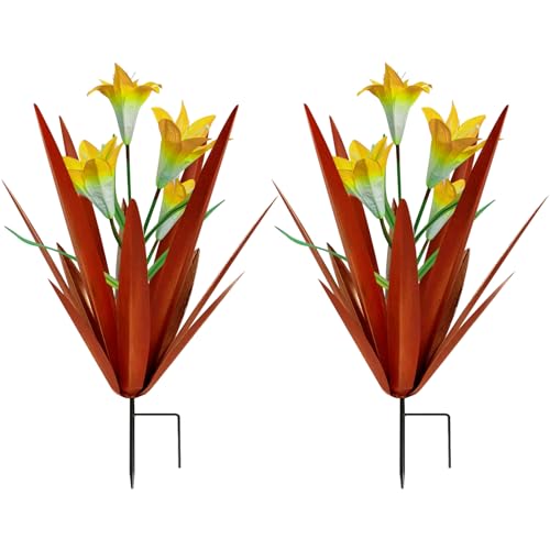 Homight Metal Agave Plant Outdoor Decoration Lily Mexican Yard Art Garden Gift Home Decor Hand Painted Metal Agave Garden Yard Statue, Outdoor Lawn Ornaments(2 Big Yellow Lilies)