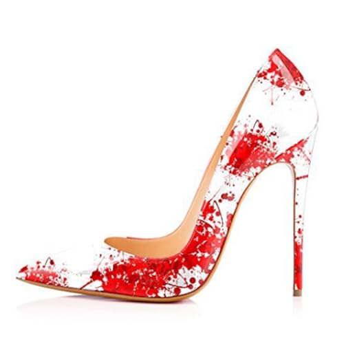 SofLuxe Zapatos de Tacón Alto con Punta de Aguja, Diseño de Tinta Roja, Zapatos Artísticos para Mujer, Zapatos Elegantes y Cómodos, Varios Tamaños,Red,40