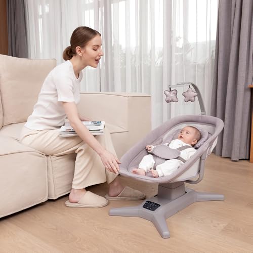 Image of StarAndDaisy X Mastela Baby Electric Cradle /Crib for Infant, Toddler with 7 Swing Modes, Music, Backrest Adjustment, Hanging Toys & Touch Panel - Pink