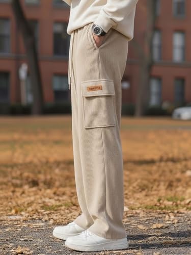 Image of Men's Ribbed Casual Cargo Pants | Stretchable & Comfortable Lower | Elastic Waist Drawstring | Relaxed Fit Stretchable & Comfortable Textured Fabric Cargo Pant for Men