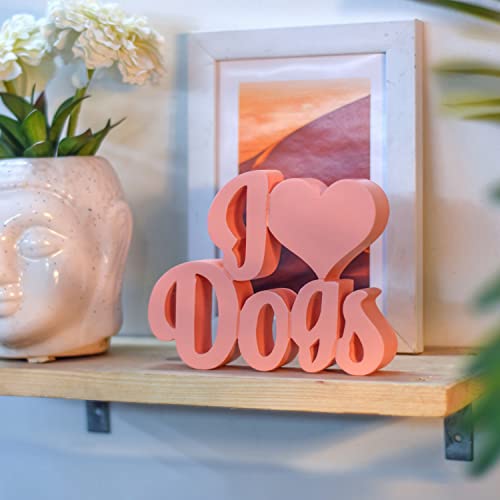 Image of Nukkad Tales I Love Dogs - Peach, Aesthetic table decor for home or office, desk or Shelf. Quirky room decoration showpiece, ideal for birthday gift, corporate gift, and inspiring wall decor