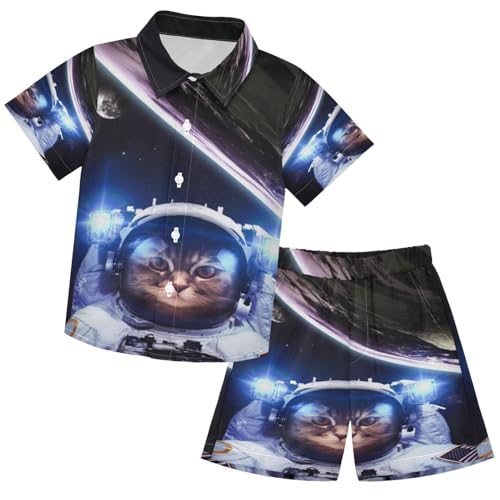 Image of visesunny Boy's 2 Pieces Shirt and Short Set Casual Shirts Short Sleeve Beach Shorts Summer Outfits for 3-10 Years Kids