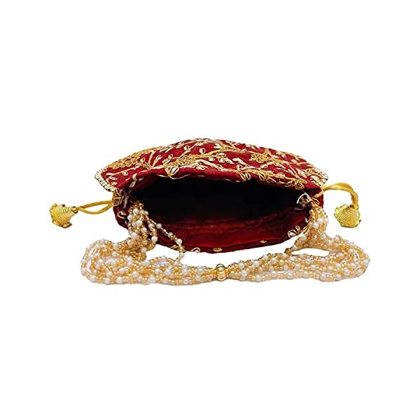 Truvic Potli bag (Pack of 2 Potli) Maroon, Green Matka Designer handbags for Women wedding party and Return gift potli bags for party accessories .Outer Golden Embroidered Design - Image 8