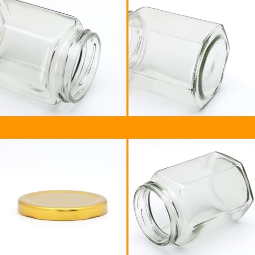 10 oz Honey Jars with Dipper, 20 Pack Hexagon Glass Jars with Golden Lids, Wooden Honey Sticks for Baby Shower Favors/Wedding Favors for Guests - Image 5