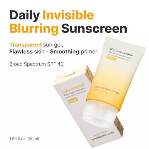 Image of SUNGBOON EDITOR Daily Invisible Blurring Sunscreen with Broad Spectrum SPF 40 Invisible Sunscreen for Face, Makeup Primer SPF, 50ml, 1.69 fl.oz, Oil Free, Weightless