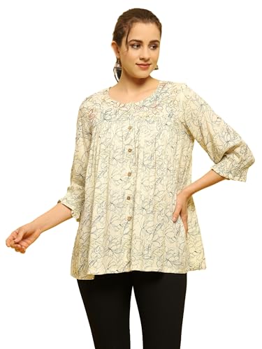 Image of Shree Women Liva (Rayon) White Floral Print Kurta