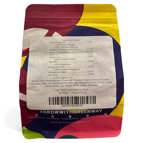 Greenway Biotech, Inc. Pepper & Herb Fertilizer 11-11-40 Powder - Water Soluble with Chelated Micronutrients for Hot & Bell Peppers Basil - Hotter Peppers Aromatic Herbs - Hydroponics & Soil - 1 LB