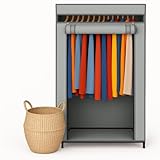 HOLDN’ STORAGE Portable Wardrobe Closet - 50 lb Capacity, Internal Heavy Duty Metal Rod, Zipper & Clear Window, Durable Clothes Organizer, Tool-Free Easy Assembly, Dark Gray Canvas Cover
