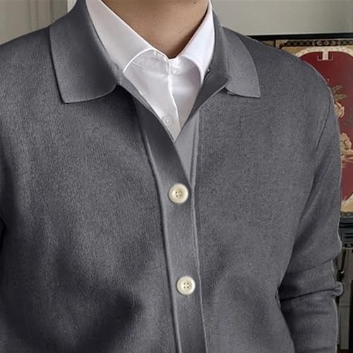 Cable Knitted Cardigan Sweater for Men Lightweight Open Front V Neck Sweaters Button Long Sleeve Solid Knitwear (Large,Dark Grey)3