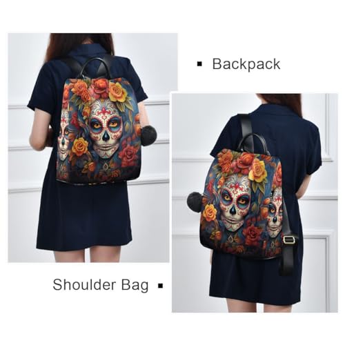 Image of ALAZA Dia Muertos Mexican Day Of The Dead Girl Sugar Skull Trips Hiking Camping Rucksack Pack for Women