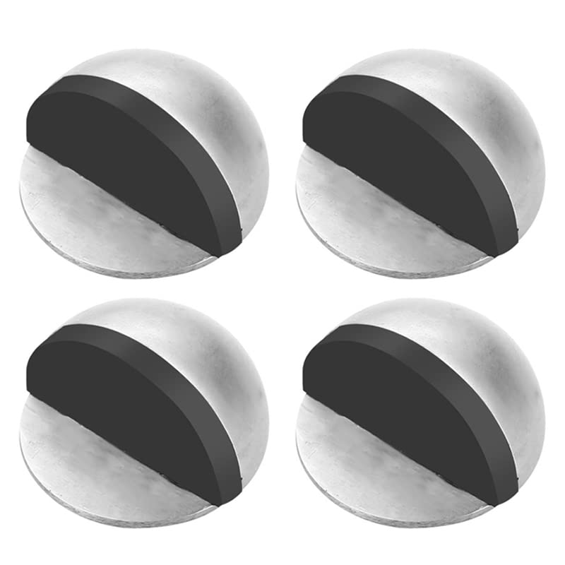 Self-Adhesive Floor Door Stoppers, 4PCS Stainless Steel Floor Door Stopper, Oval Floor Mounted with Screws and Self-Adhesive Pads- Sound Dampening Rubber Buffer, Durable for Home & Office (Silver)