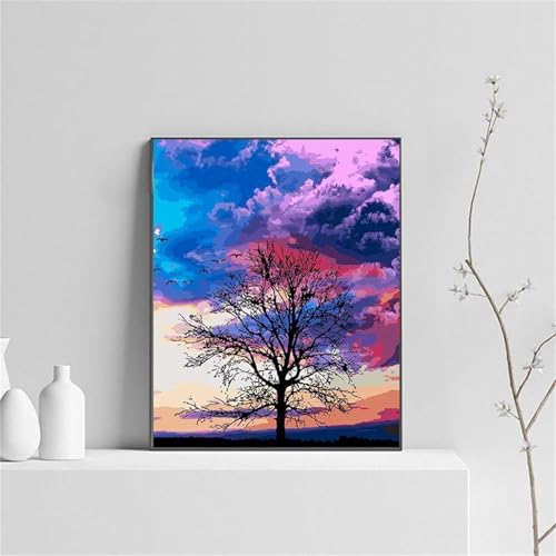 Peinture diamant cristal de haute précision motif arbres paysagers 70x90 cm