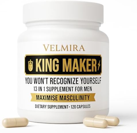 Velmira® King Maker Supplement for Men 13-in-1.Sugar-Free.Energy Support.Muscle Recovery.Health Support-Zinc-Tongkat Ali-Maca-Magnesium-Vitamin D3.Supplement.120 Capsules-(1) kin.Pack of 1