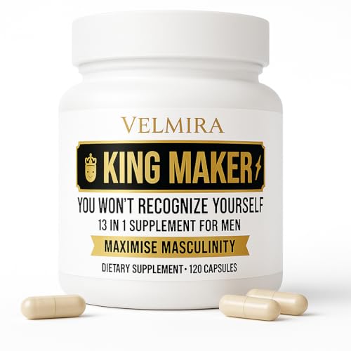 Velmira™ King Maker 13-in1 Supplement for Men–Vitamin D3,Magnesium,Zinc,Ashwagandha,Maca & Tongkat Ali Blend–Supports Energy,Strength,Stamina & Healthy Muscle Function–120 Capsules (1) kin Pack of 1